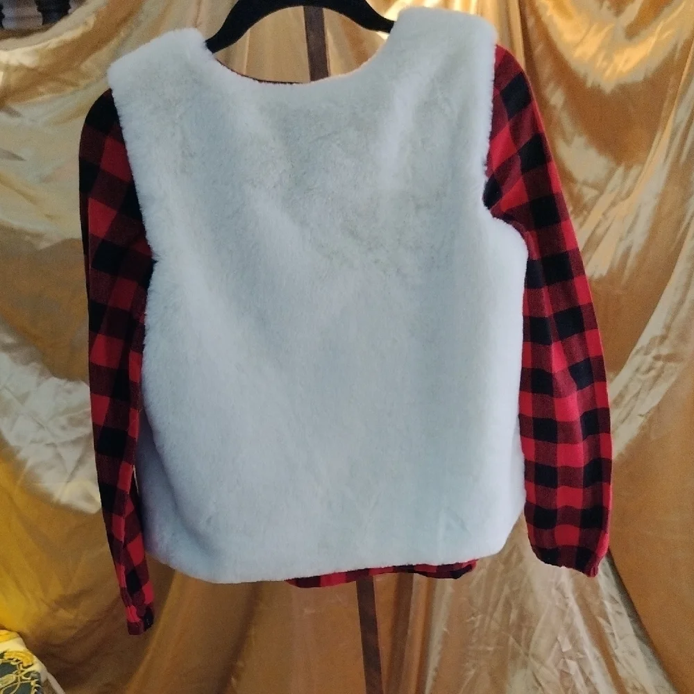 Max Studio Kids Red and Black Plaid Set with White Vest